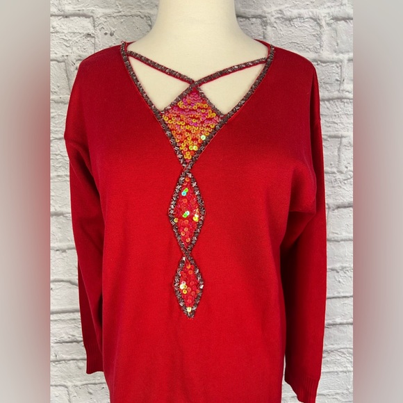 Bob Mackie wearable art Red sequin sweater size XS - Picture 3 of 7